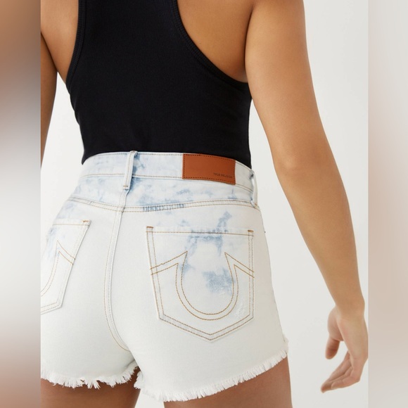 True Religion Women's CAIA High Rise Destroyed Frey Hem Denim Cutoffs Shorts - Picture 1 of 15